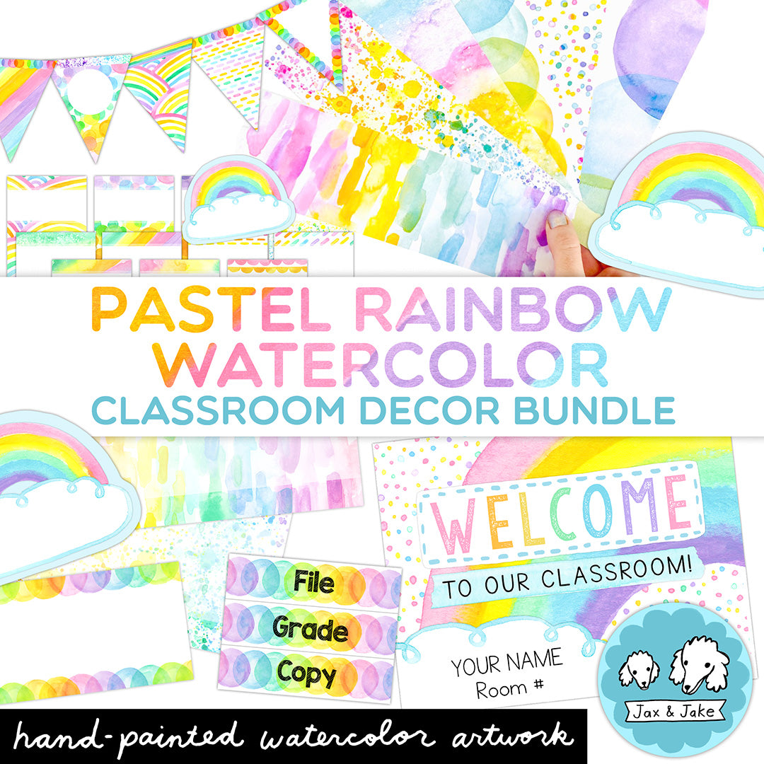 Pastel Rainbow Watercolor Classroom Decor - Calm Classroom Theme