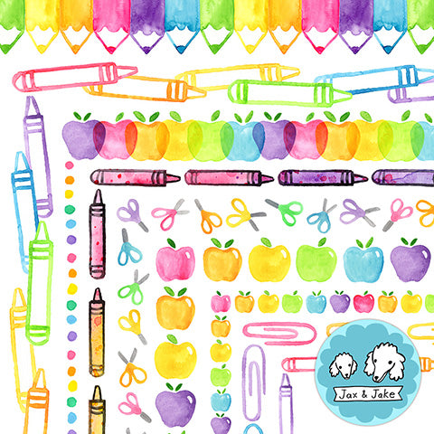 Rainbow Watercolor School Clipart Borders by Jax and Jake