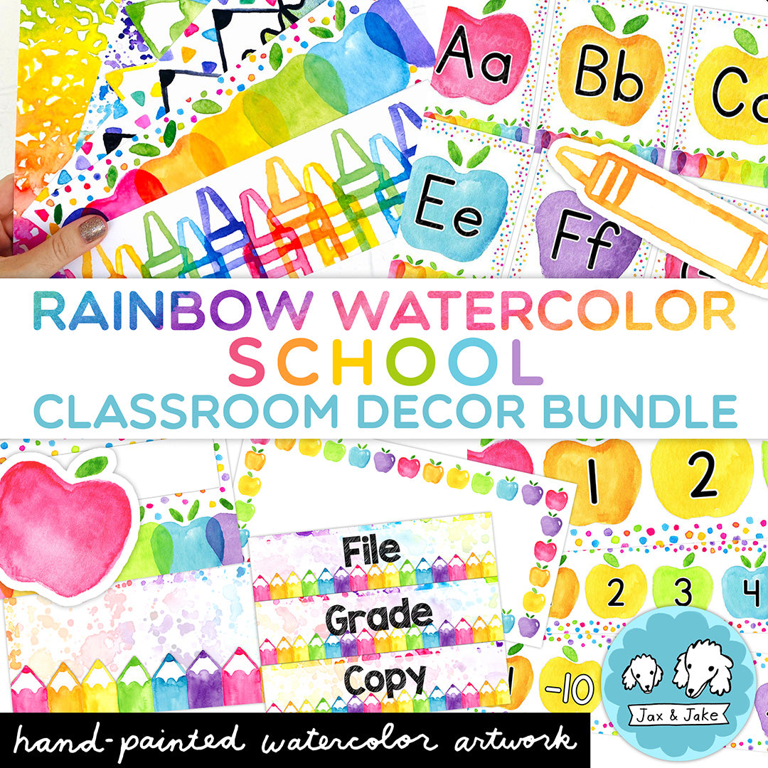 Back To School Rainbow Watercolor Classroom Decor